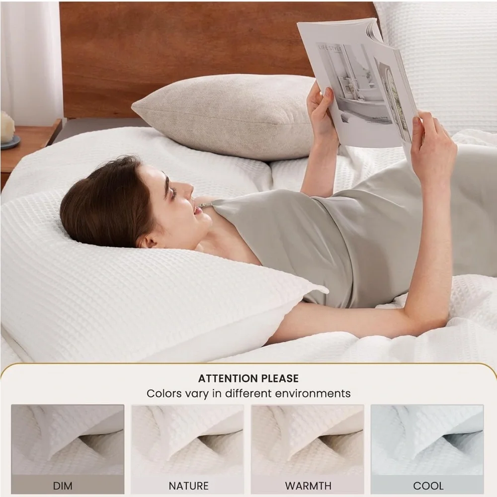 VALUXE Duvet Cover Set Queen 100% Cotton,White Waffle Weave Soft/Breathable 3pc